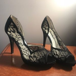 Lulu Townsend Black Lace Heels